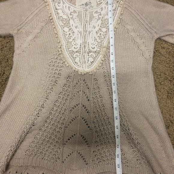Anthropologie lace an Pom trim cable St sweater - Picture 6 of 8